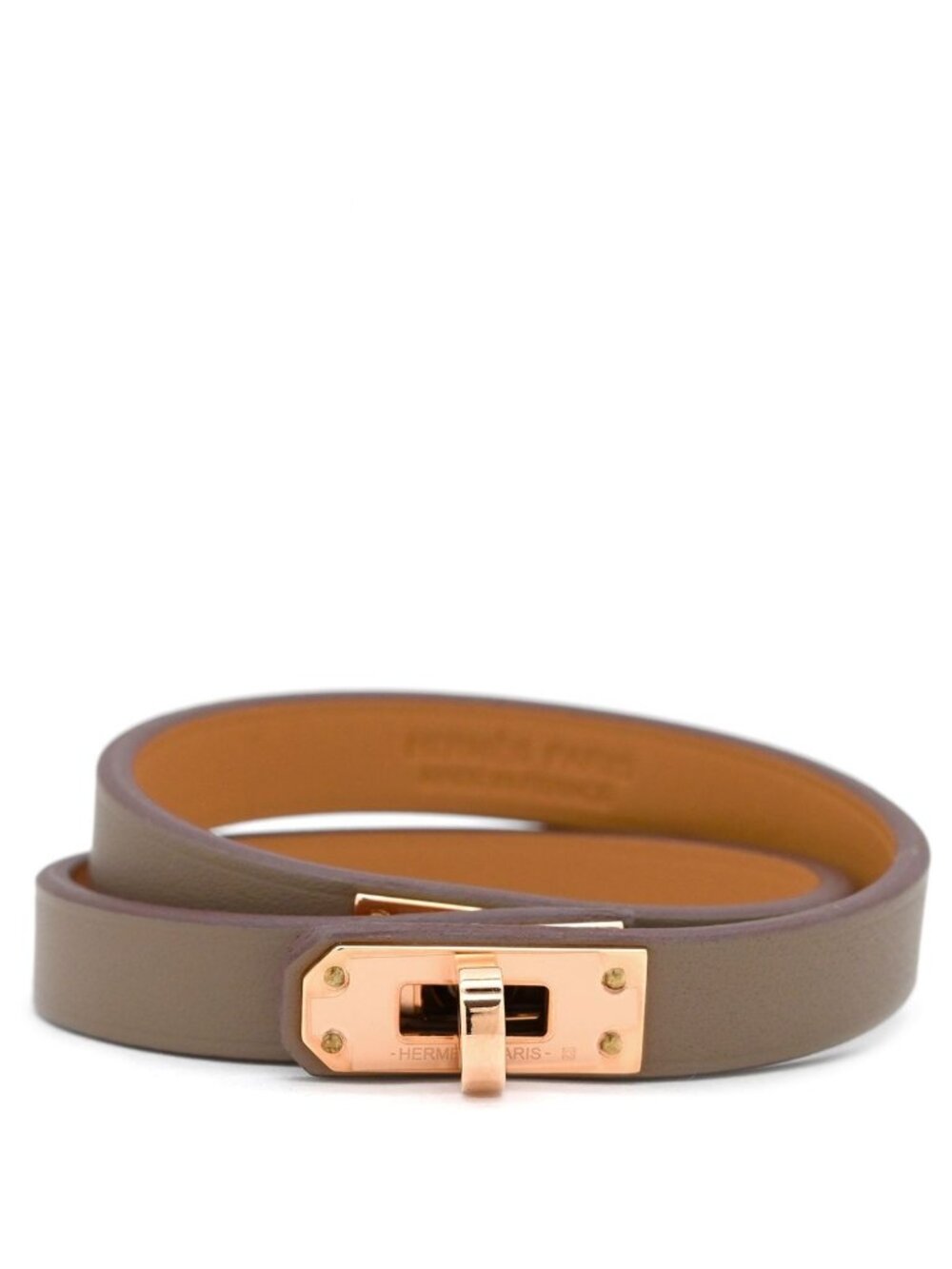 Hermes Bracelet Mini Kelly Double Tour Swift Metal Etoupe Golden Rose T Pink